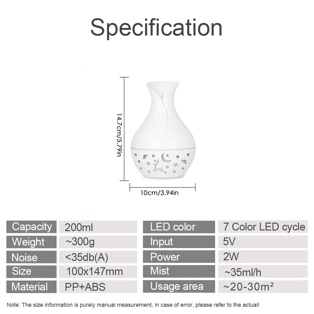 Mini USB Humidifier Aroma Diffuser 7 LED Color Humidifier 200ml Capacity Ultrasonic Air Humidifier Cool Mist for Home with two b
