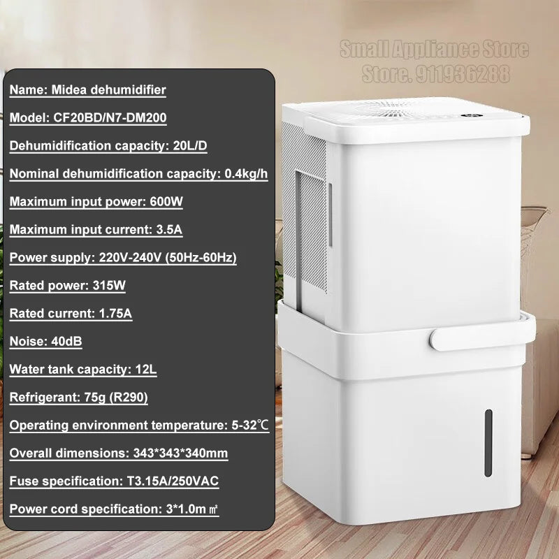 Midea Smart Dehumidifiers WIFI Moisture Absorbers Home Negative Ion Dehumidification for Bathroom Smart Industrial Dehumidifier