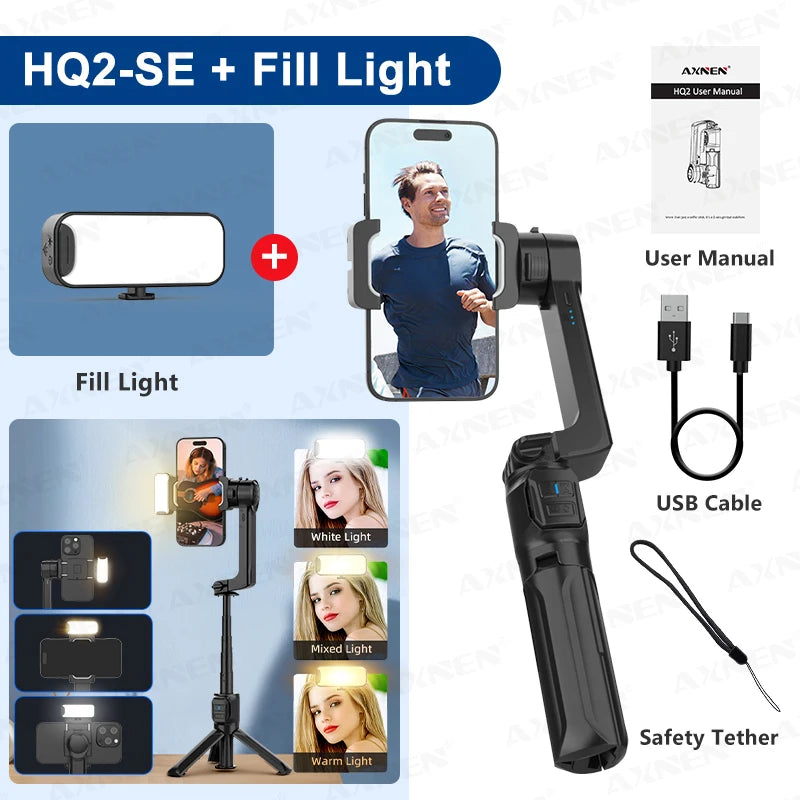 AXNEN HQ2 SERIES Mobile Phone Stabilizer Handheld Gimbal for Smartphone Gopro Action Camera Extension Rod Selfie Stick Tripod
