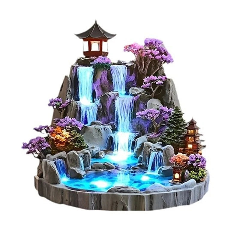 Rockery Water Fountain Ornaments 2D Flat Acrylic Ornament, Mountain Waterfall Desktop Decoration for Home Office Present