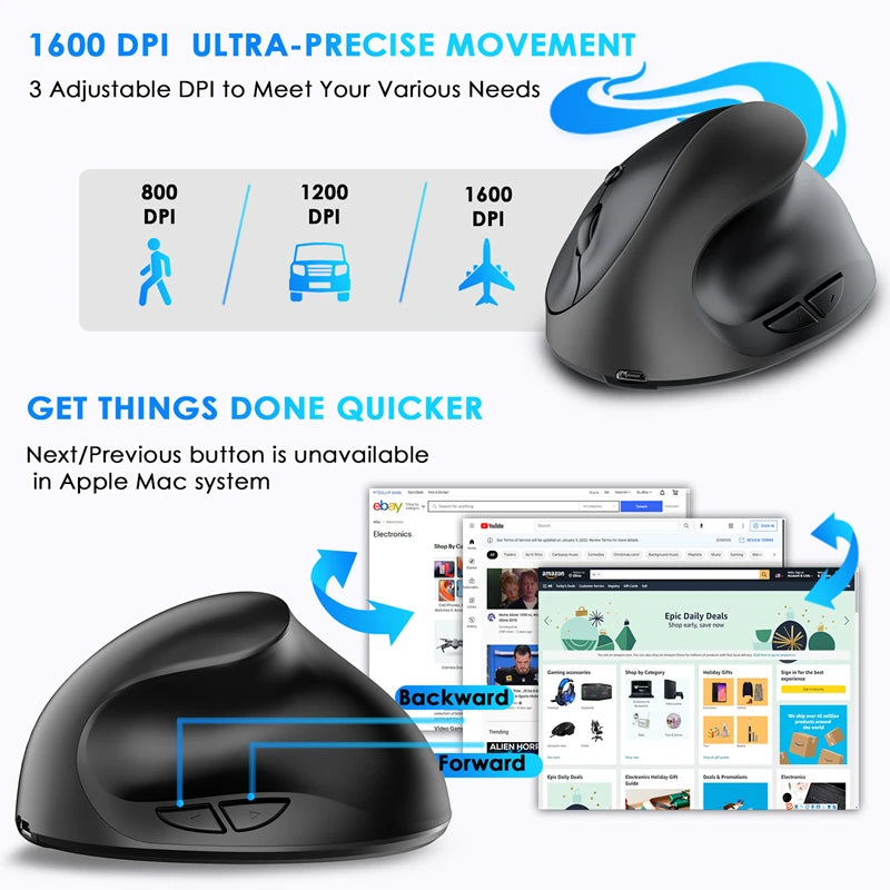 Xiaomi Vertical Grip Silent Wireless Mouse Rechargeable Hand Designer Drawing Office Creative Ergonomic Mouse For Computer PC