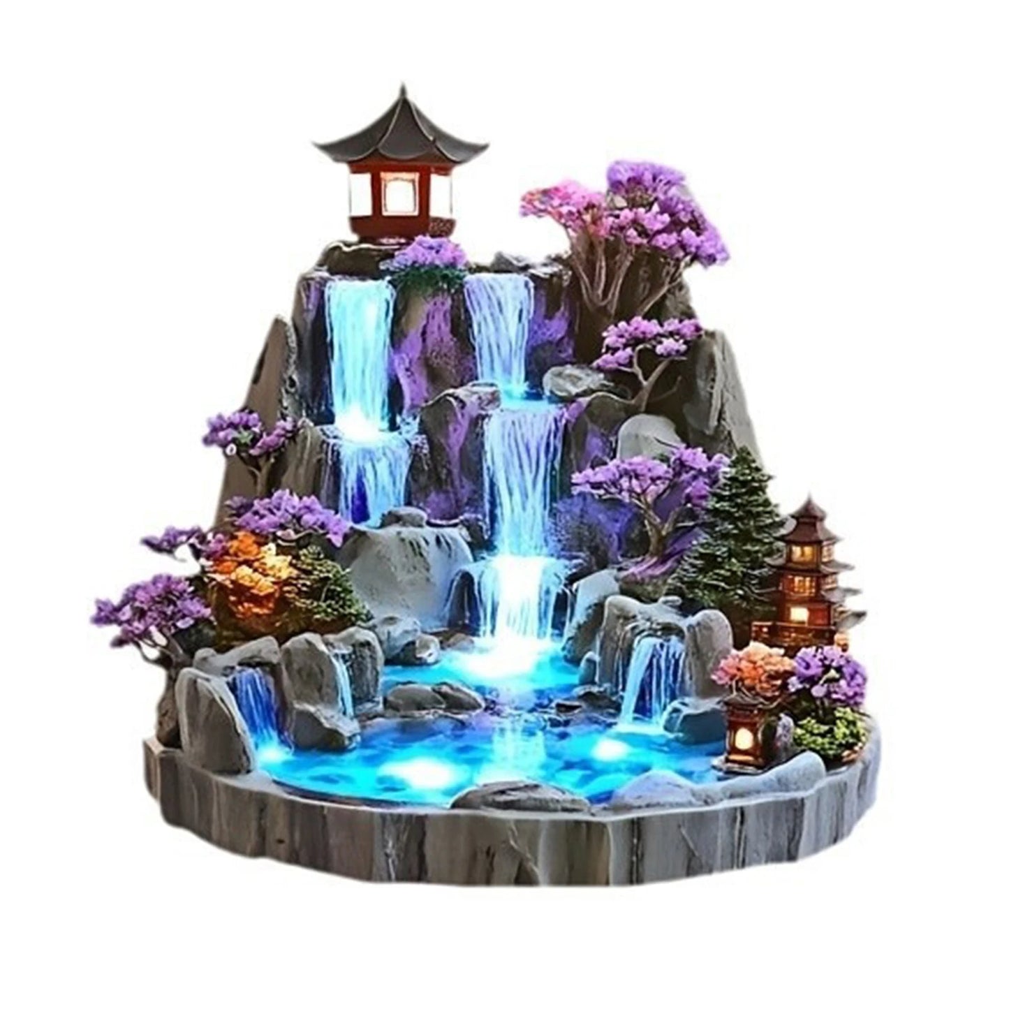 Rockery Water Fountain Ornaments 2D Flat Acrylic Ornament, Mountain Waterfall Desktop Decoration for Home Office Present