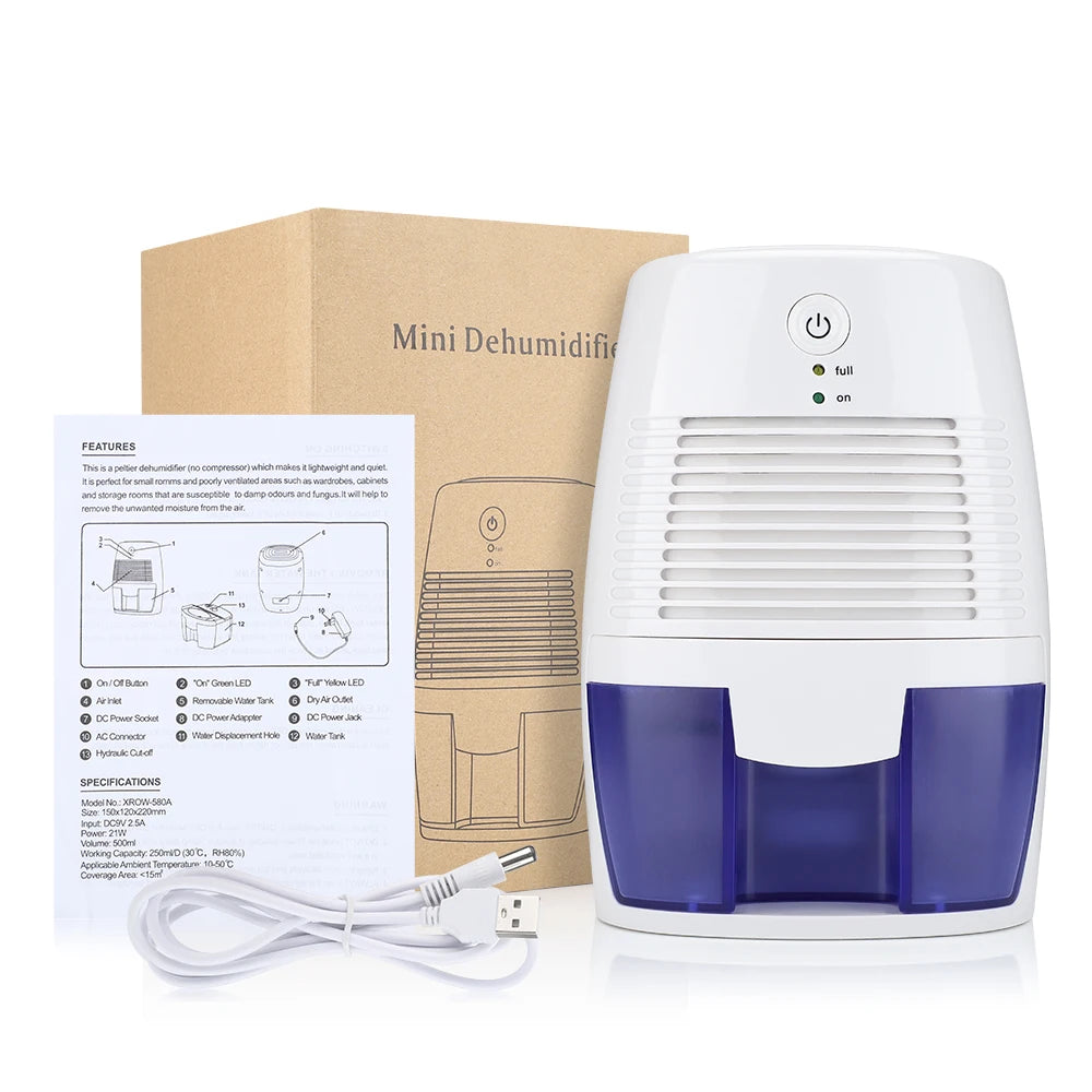 500ml Small Dehumidifiers Moisture Absorbers Air Dryer Compact Portable Electric Dehumidifier for Home Basement Household