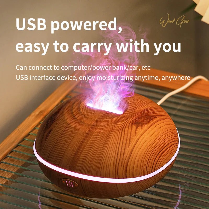 Air Humidifier Aromatherapy Essential Oil Diffuser Wood Grain 200ml Ultrasonic Remote Control 7 Color Lights For Home Bedroom