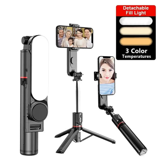 Portable L15 Selfie Stick,Foldable,Mini Tripod Photo Live with Fill Light,Wireless Bluetooth Remote Shutter for Ios Android