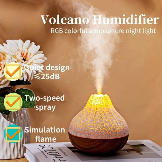 Youpin Volcano Humidifier Home Humidifier Wood Grain Diffuser Household USB Colorful Light Fog Type C Aromatherapy Humidifier
